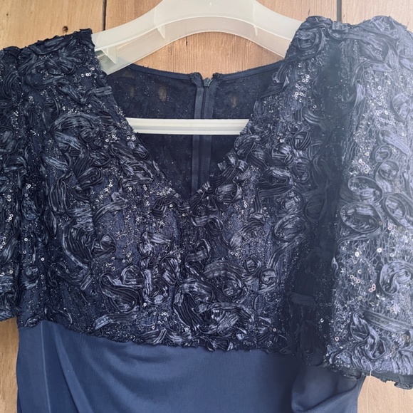 Alex Evenings Long Empire Waist Dress Soutache Bodice Cascade Ruffle Skirt 10 - Picture 5 of 15